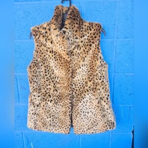 Kristen Blake Woman's Vest Medium FauxFur Animal Print Full Zip Pocket
